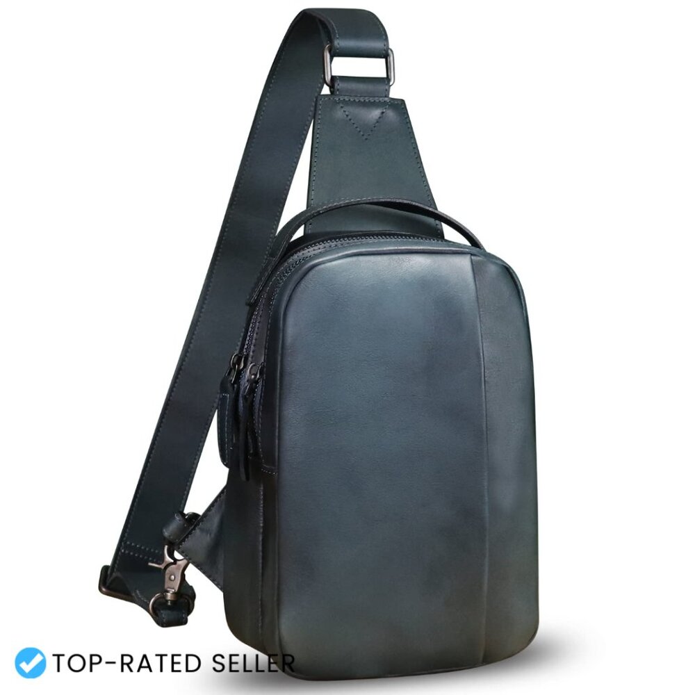 Genuine Leather Sling Bag Crossbody Purse Retro Handmade Hiking Daypack